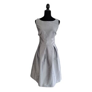 NWT ALFRED SUNG Sleeveless Midi Silver Gray Satin Dress Size 14